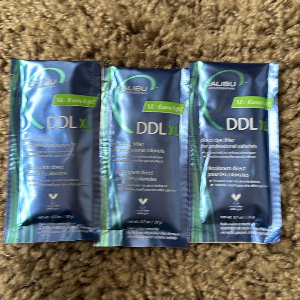 3 new unopened Malibu C DDL XL direct dye lifter packets. .7 ounces each.